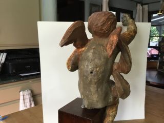 Antique wood carved statue,  boy with wings,  19th Century with traces of 14K Gold 4