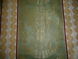 Vintage French Or English Regency Urn Jacquard Damask Fabric Olive Green Gold