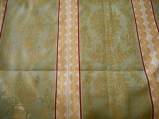 Vintage French or English Regency Urn Jacquard Damask Fabric Olive Green Gold 2