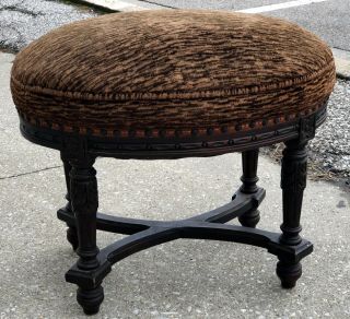 Antique 1920 Arts & Crafts Period 23 " Floral Carved Wood Footstool Stool Ottoman