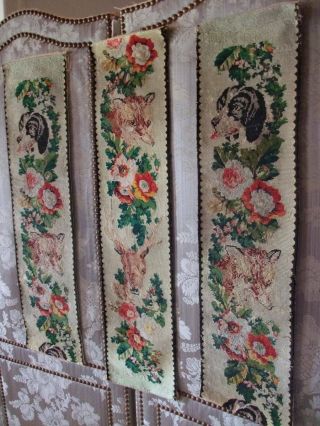 Three French Antique Handwoven Tapestry Panels Dogs /Stag / Foxes 3