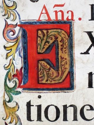 Colossal Liturgical Manuscript Lf.  Vellum.  Psalm 16,  Hdpt.  Initial&border,  Ca.  1600