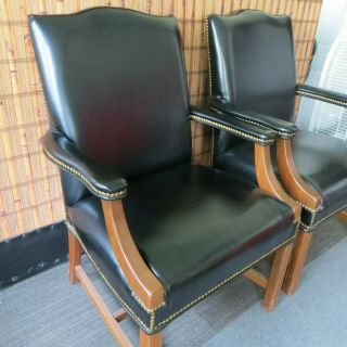 Pair Black W Brass Nailhead Vintage Jasper Seating Lawyer Office Client Chairs