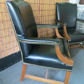 Pair Black w brass Nailhead VINTAGE JASPER SEATING Lawyer Office Client Chairs 2