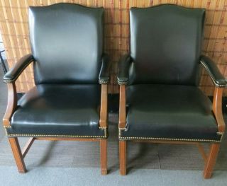 Pair Black w brass Nailhead VINTAGE JASPER SEATING Lawyer Office Client Chairs 3