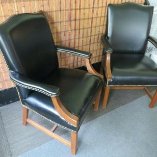 Pair Black w brass Nailhead VINTAGE JASPER SEATING Lawyer Office Client Chairs 4