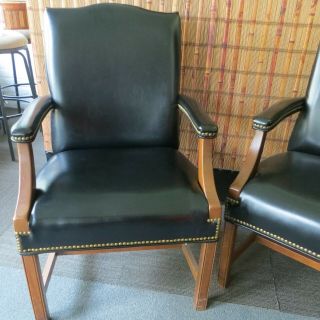 Pair Black w brass Nailhead VINTAGE JASPER SEATING Lawyer Office Client Chairs 6