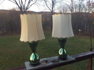 Vintage RARE Pair Art Deco Emerald Green Mercury Glass Parlor Lamps Investment 3
