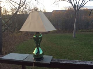 Vintage RARE Pair Art Deco Emerald Green Mercury Glass Parlor Lamps Investment 5