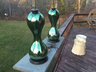Vintage RARE Pair Art Deco Emerald Green Mercury Glass Parlor Lamps Investment 8