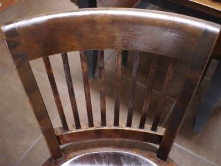 Vintage Antique GUNLOCKE Signed Solid Dark Walnut Bankers Office Swivel Chair 2