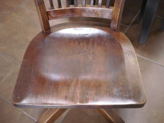 Vintage Antique GUNLOCKE Signed Solid Dark Walnut Bankers Office Swivel Chair 3