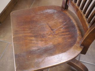 Vintage Antique GUNLOCKE Signed Solid Dark Walnut Bankers Office Swivel Chair 4