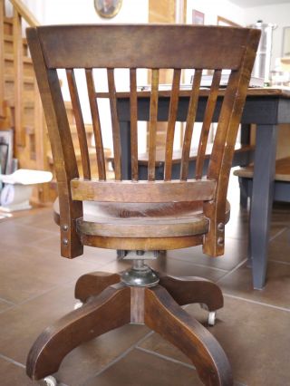 Vintage Antique GUNLOCKE Signed Solid Dark Walnut Bankers Office Swivel Chair 8