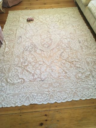 Omg Antique Italian Lace Tablecloth Cotton Netting 1920s 99x73 A 10