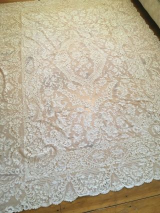 Omg Antique Italian Lace Tablecloth Cotton Netting 1920s 99x73 A 5