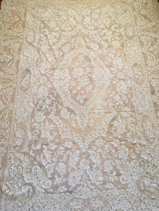 Omg Antique Italian Lace Tablecloth Cotton Netting 1920s 99x73 A 6