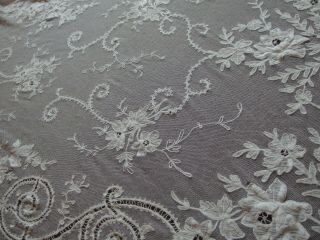 antique Tambour lace curtain or wedding veil Edwardian Art Nouveau 3