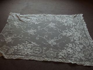 antique Tambour lace curtain or wedding veil Edwardian Art Nouveau 4