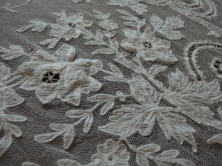 antique Tambour lace curtain or wedding veil Edwardian Art Nouveau 5
