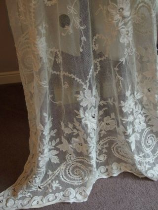 antique Tambour lace curtain or wedding veil Edwardian Art Nouveau 6