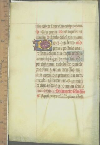 Medieval Illuminated Manuscript Lf,  Vellum,  Boh.  Initial In Gold,  C.  1460