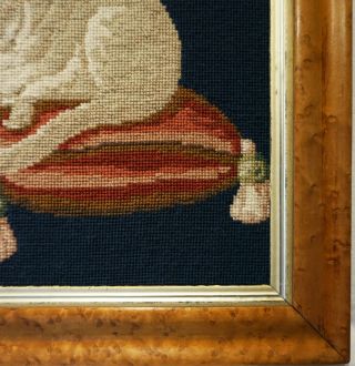 LATE 19TH CENTURY NEEDLEPOINT PICTURE OF A CAT ON A TASSELED CUSHION c.  1870 9