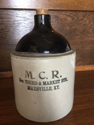 Vintage Stoneware Crock M.  C.  R.  Maysville Kentucky 10 1/2” Tall Antique Ad
