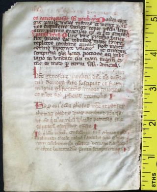 Medieval ca.  1280 manuscript leaf from a Breviary,  handpt.  initials in Red 6 2