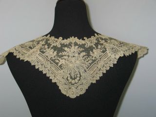 Antique Belgian Point De Gaze Lace Collar Handmade Bobbin Lace Dress Front