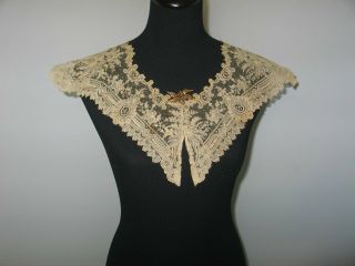 Antique Belgian Point de Gaze Lace Collar Handmade Bobbin Lace Dress Front 4