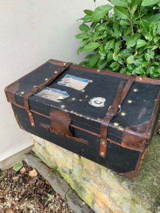 Vintage Steamer Trunk,  with Cunard White Star labels and stickers 3