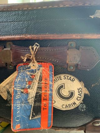 Vintage Steamer Trunk,  with Cunard White Star labels and stickers 7