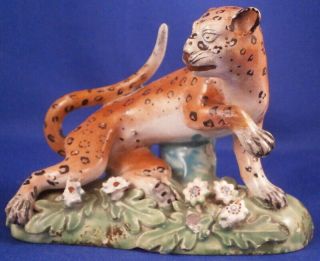 Antique 18thc Staffordshire Pearlware Leopard Figurine Figure England English
