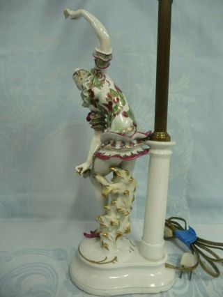 ART DECO GERMAN PORCELAIN LAMP w/HAND PAINTED WOMAN FIGURINE,  RUNNING FOX MARK 3