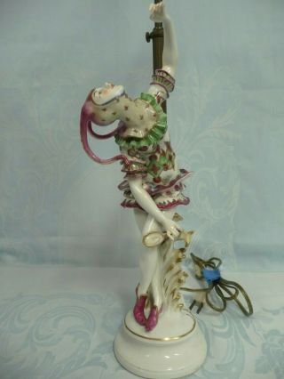 ART DECO GERMAN PORCELAIN LAMP w/HAND PAINTED WOMAN FIGURINE,  RUNNING FOX MARK 4