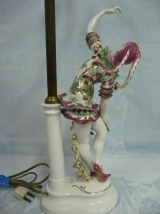 ART DECO GERMAN PORCELAIN LAMP w/HAND PAINTED WOMAN FIGURINE,  RUNNING FOX MARK 5