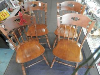 4 Vintage S.  Bent & Bros Solid Hard Rock Maple Chairs Colonial Style Scoop Seat