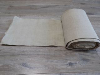 Antique homespun raw Flax thin Fabric 1890s Beige 52x900cm 3