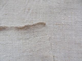 Antique homespun raw Flax thin Fabric 1890s Beige 52x900cm 6