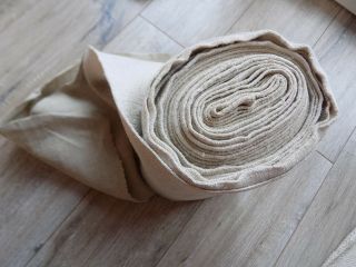 Antique homespun raw Flax thin Fabric 1890s Beige 52x900cm 9