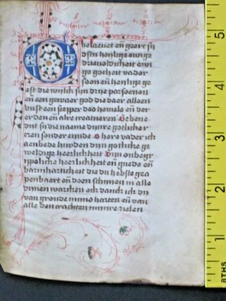 Ca.  1450 Manuscript,  Lf In Dutch With Decorative Initial