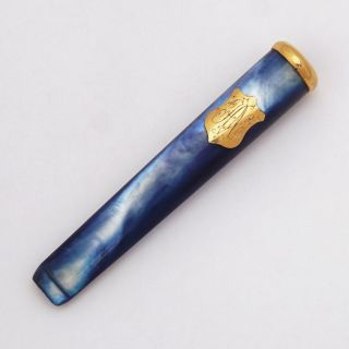 Antique French 18k Gold Mounted Blue Mother of Pearl Cigarette or Cheroot Holder 2