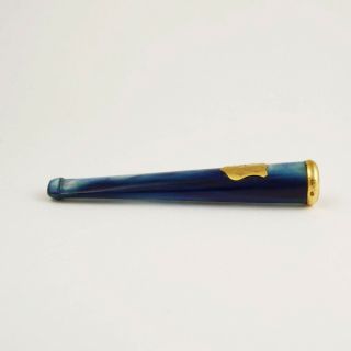 Antique French 18k Gold Mounted Blue Mother of Pearl Cigarette or Cheroot Holder 5