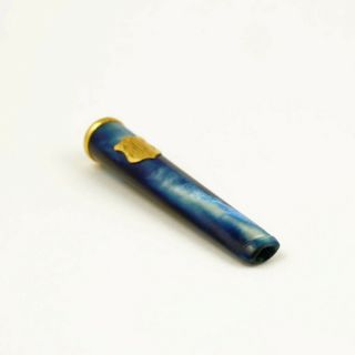 Antique French 18k Gold Mounted Blue Mother of Pearl Cigarette or Cheroot Holder 8