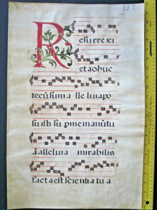 Huge Ca.  1550 Manuscript Leaf In Latin With Unusual Decorative Initial