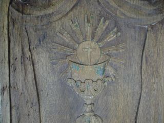 Antique French Large Carved Wood Religious Tabernacle Door Chalice & Host 4