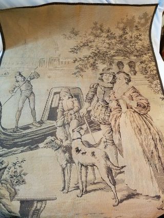 Vintage French Tapestry Wall Hanging Canal Scene Dog Adults Made In France