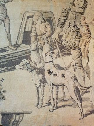 VINTAGE FRENCH TAPESTRY WALL HANGING Canal SCENE Dog ADULTS MADE IN FRANCE 8