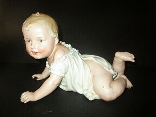 Antique Gebruder Heubach Piano Baby Large 11 " German Bisque Porcelain Crawling